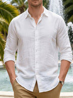 Men'S Casual Shirt, Lightweight And Breathable Linen Shirt, Summer Button-Up Collar, Fashionable And Versatile, Suitable for Outdoor Leisure And Daily Wear () - White