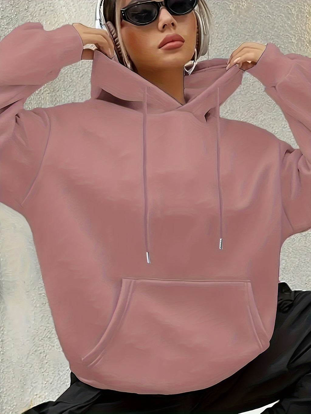 Los Angeles Letter Print Drawstring Hoodie, Casual Long Sleeve Pocket Sweatshirt, Women's Clothing - Dark Pink