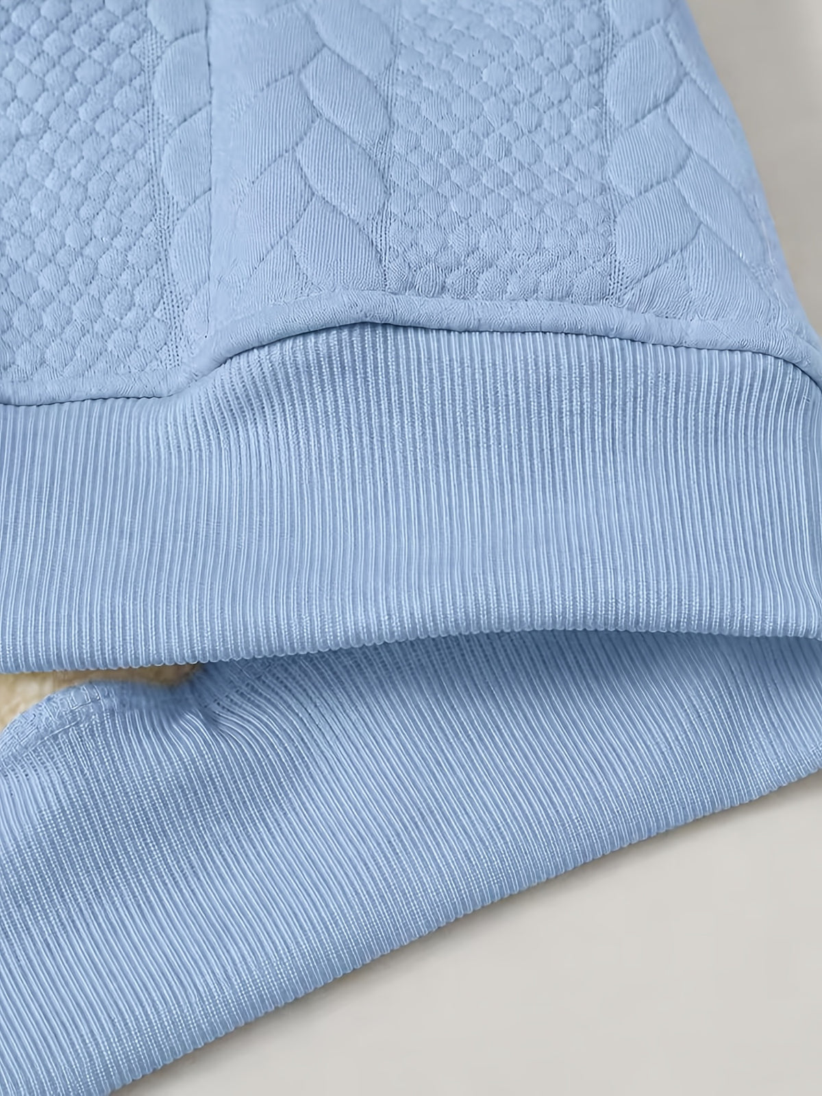 Men's Autumn/Winter Solid Color Cable Knit Textured Fleece-Lined Sweatshirt, Heavyweight Plush Fleece Thickened Lining, Cold-Proof Casual Crew Neck Pullover Base Layer - Sky Blue