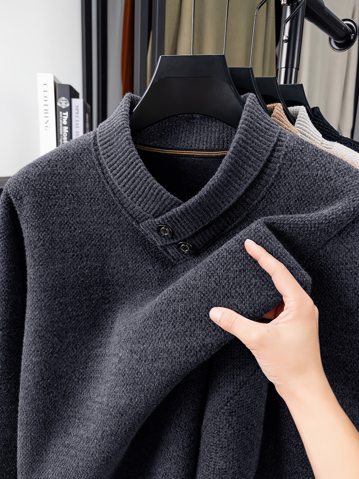 New Men'S Fashion Trendy All-Match Long Sleeve Warm Knit Sweater - Grey