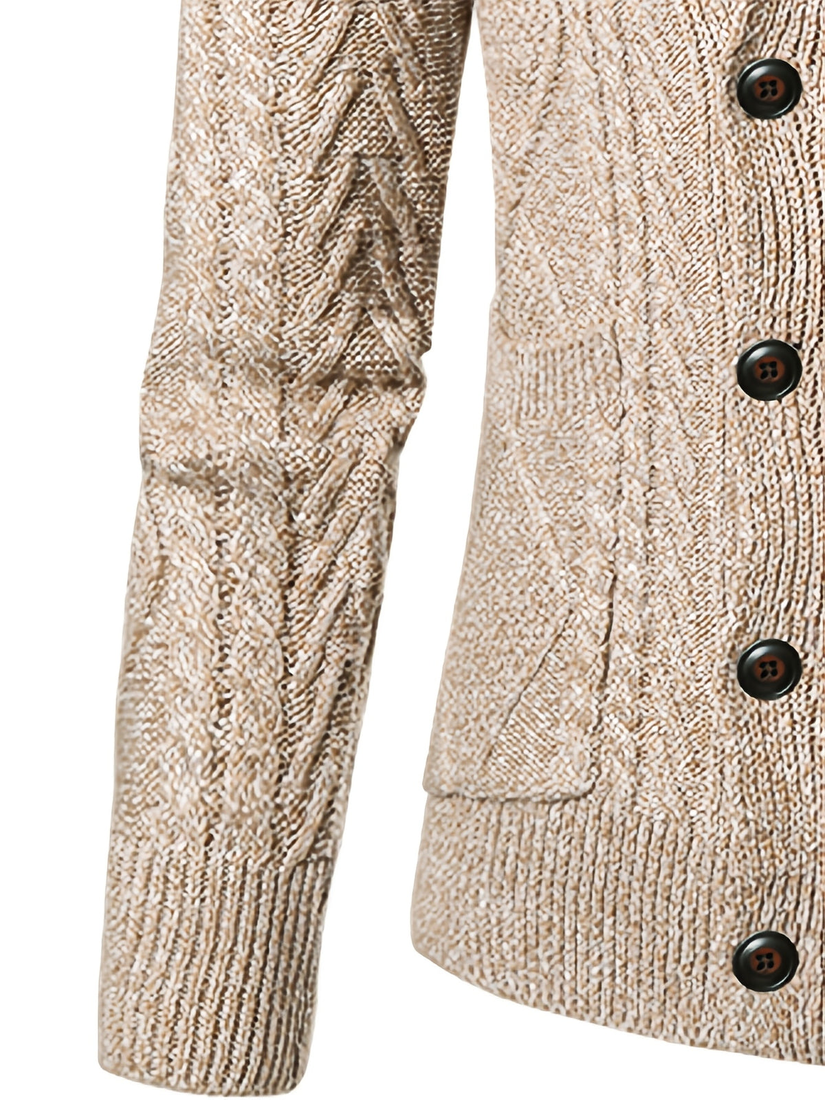 Men'S New Autumn Winter Solid Color Single-Breasted Twisted Flower V-Neck Cardigan, Fashionable, Casual, Versatile, Skin-Friendly, Comfortable, Smooth, Trendy, Slim Fit, Long Sleeved, Warm, Durable, Sporty And Energetic Knitted Jacket - Khaki