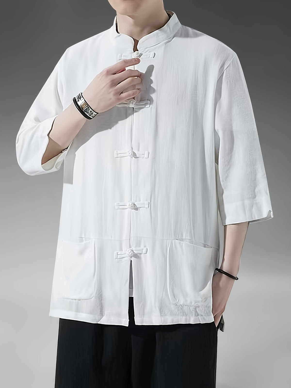 Spring Summer Men'S Top New Linen Short Sleeve Shirt Chinese Style Traditional Ancient Style, Button-Up Loose Casual Fashion Temperament High-End Men'S Comfortable Skin-Friendly Business Easy Style Fabric with Texture - White