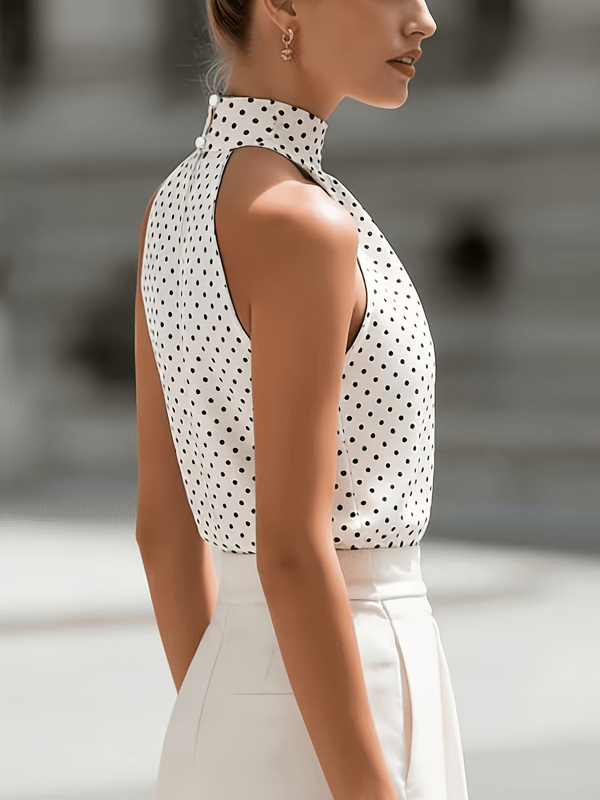 Polka Dot Halter Neck Tank Top, Sleeveless Inner/Outer Wear for Women, Summer Apparel - Mixed colors