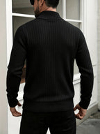 Men'S Stand Collar Half-Zip Sweater for Autumn And Winter, Versatile Long Sleeve Top, Warm And Comfortable Half-Placket Long Sleeve Sweatshirt, Classic Versatile Casual Pullover, Suitable for Daily Leisure And Street Strolls - Black