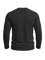 Cross-Border Men's Long-Sleeve Cotton-Linen Crew Neck T-Shirt, European and American Men's Autumn/Winter Pullover Base Layer Top - Black