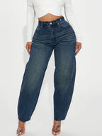 Vintage Style Loose Trousers, Casual Outing Multi-Button Versatile Long Pants - Blue