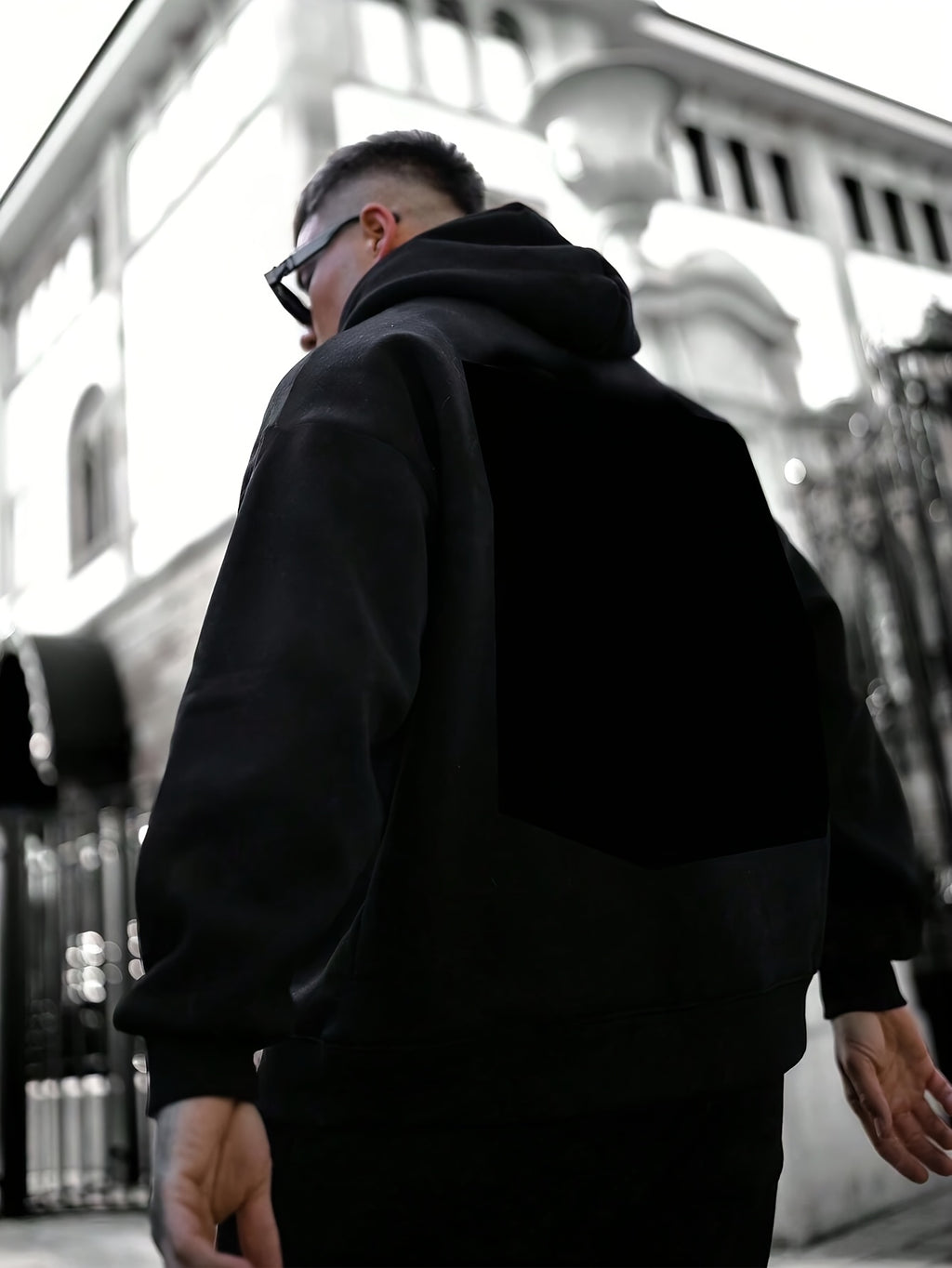 American Heavyweight Hooded Sweatshirt Men'S Black White Gray Solid Loose Drop Shoulder Hoodie 2pcs Set Trendy Casual Streetwear - Black+Light White