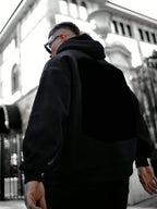 American Heavyweight Hooded Sweatshirt Men'S Black White Gray Solid Loose Drop Shoulder Hoodie 2pcs Set Trendy Casual Streetwear - Black+Light White