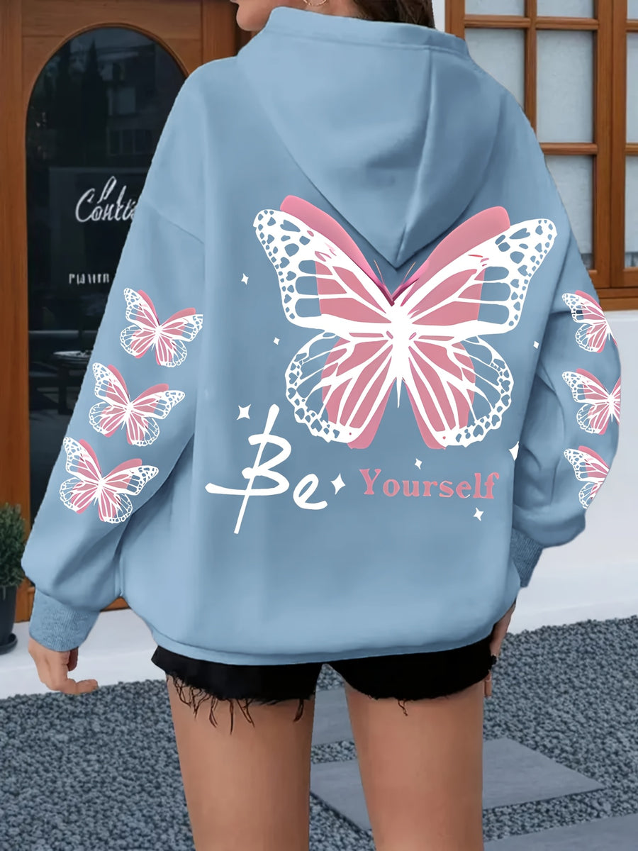 Women's Casual Printed Hoodie - Pink with Pattern Design, Self-Expression Text, Machine Washable, Regular Fit for Autumn/Winter, Suitable for Daily Wear, Home, and Outdoor - Fashionable Women's Hoodie, Comfortable Hooded Sweatshirt - Light Blue
