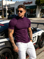 3pcs Fashionable Men's Cotton Sport Tops, Summer/Spring-Summer New Arrival, Skin-Friendly, Small Stand-Up Collar, Short Sleeve, Slim Fit, Casual, Men's Trendy, Versatile, and Simple Style - Multicolor 6