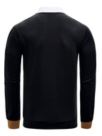 2025 Cross-Border European and American Fashion Men's Shirt Collar Long-Sleeve T-Shirt, Pocket Patchwork; Cuff Patchwork Style; Casual Long-Sleeve Lapel Polo Shirt;, Regular Fit, Autumn, Daily - Black