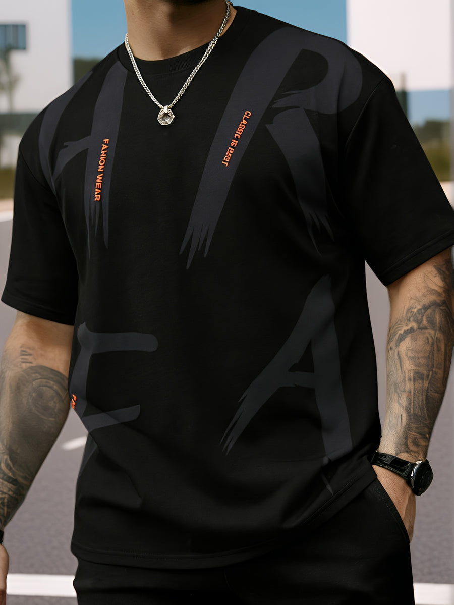 [Printed Design – Not Textured] Men's Short-Sleeve T-Shirt - Summer Loose-Fit Letter Print Stretch Crew Neck Breathable Trendy Sport Top - Youth Daily Wear, College Street Fashion, A Perfect Fashionable Gift - Mixed colors