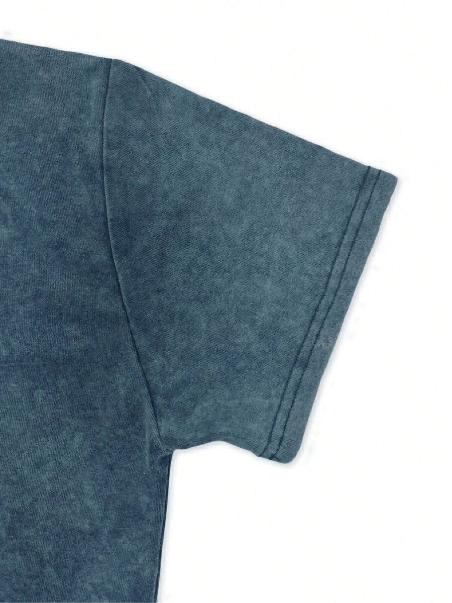 A T-Shirt Featuring a Double-Sided Print with The Phrases 'Ask God, Trust God, Thank God'. This Vintage-Washed, Short-Sleeve Crew-Neck Top Is Ideal for Spring And Summer, Making It a Stylish Choice for Daily Wear And an Excellent Gift for Women - Sea Blue