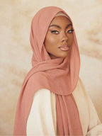 2pcs/Set Women Solid Color Chiffon with Matching Tube Cap, Comfortable Breathable Chiffon Headscarf And High-Quality Jersey Inner Cap, Muslim Daily Wear, Suitable for Work, Commute, Outing, Party, Prayer, All Seasons - Pale Pinkish Gray