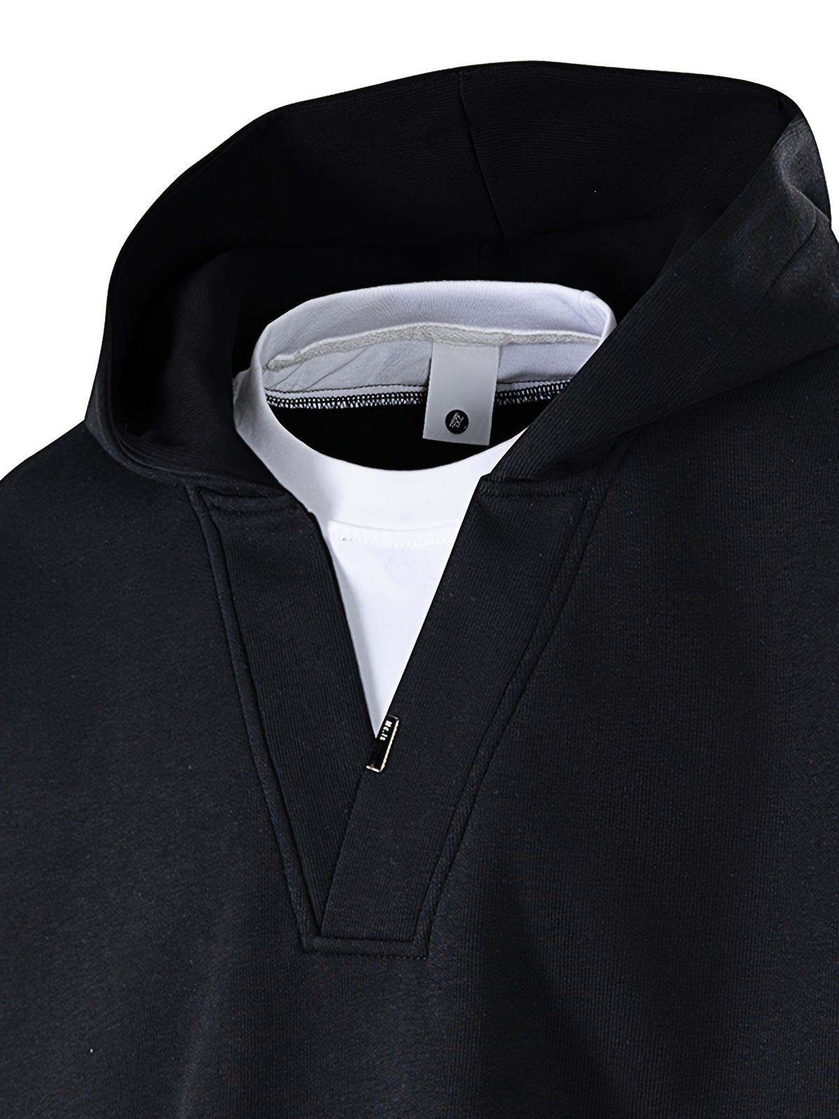 New Autumn 2-in-1 Look V-Neck Hooded Men's Sweatshirt, High-Quality Comfortable Hoodie, Heavyweight Trendy Men's Top - Black