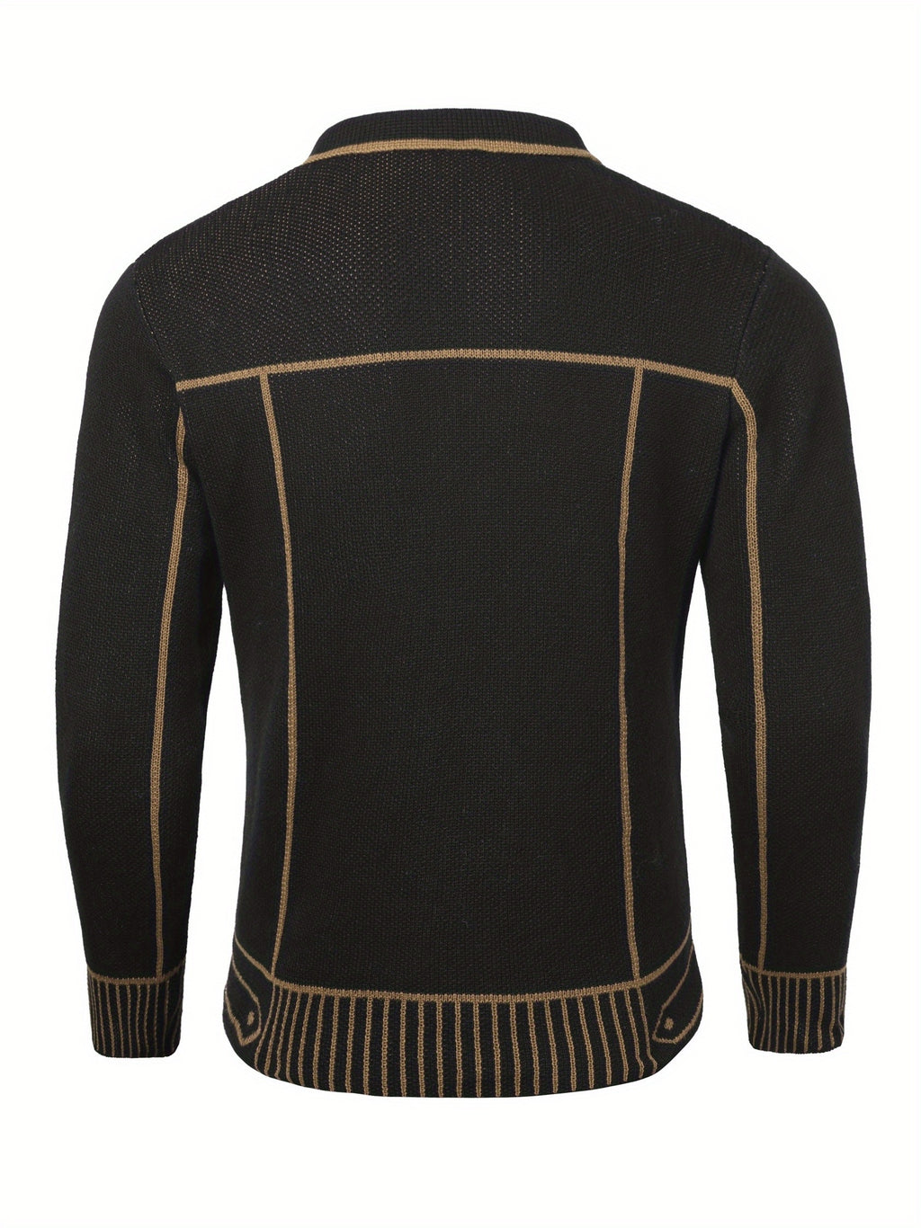 Men'S Casual Knit Cardigan, Fall Winter New Fashion Line Design Cardigan Sweater - Black
