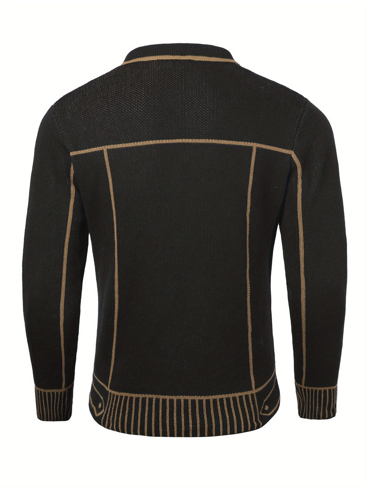 Men'S Casual Knit Cardigan, Fall Winter New Fashion Line Design Cardigan Sweater - Black