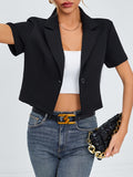 New Fashionable Solid Color Simple Versatile High-end Lapel Commuting Casual Versatile Women's Blazer - Black