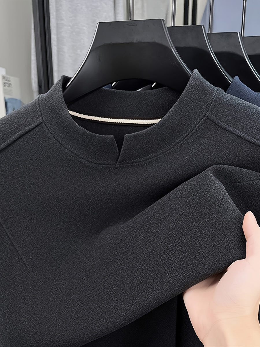 Men'S Small V-Neck Corduroy Long Sleeve Base Layer, Light Luxury Business Casual Warm Inner Wear, Featuring Chinese Small Open Collar Design, Suitable for Autumn/Winter Layering And Daily Commute - SINBOS - Advanced Gray
