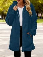 Plus Size - Plus Size - Plus Size New Autumn And Winter Fashion Solid Color Warm Plush Coat for Women - Navy Color