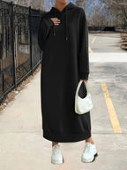 Autumn And Winter Fashion European And American Women'S Long Sleeve Hooded Sweatshirt Dress - Black