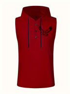 Men's Quick-Dry Athletic Hoodie - Sleeveless Gym Shirt, Breathable Workout Top for Running, Outdoor Sports - Lightweight Moisture-Wicking Activewear (Machine Washable), Running Shirt, Casual Sportswear, Tropical Print, Durable Construction, Performance - Burgundy