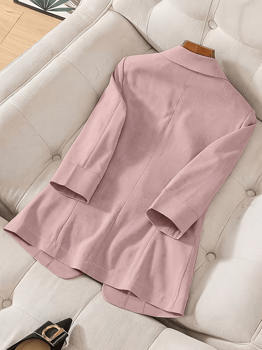Women'S Casual Solid Single-Breasted Blazer, Spring/Summer Thin 3/4 Sleeve Lapel Coat - Pink Color