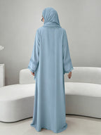 [Size UP for Regular Fit] Women's Spring/Summer Elegant Lace Patchwork Robe Dress 2pcs Set, Women's Elegant Outfit - Sky Blue