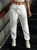 New Autumn/Winter Casual s Joggers for Women, Comfortable Versatile Gray Sweatpants, High-Waisted Loose Fit Fashion Trousers - White and Grey