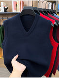 Autumn/Winter Knitted Solid Color V-Neck Sweater, Basic Knit Pullover, Men's Fashion Knit Vest ZYR - Shangqing