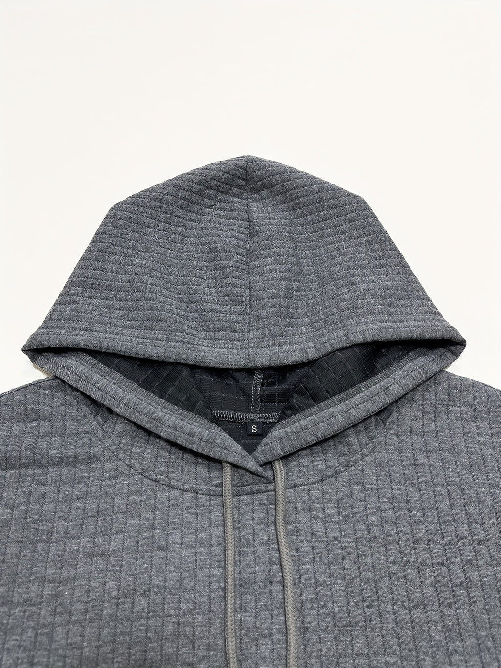 Women's Autumn/Winter Waffle Hooded Long-Sleeve Solid Color Sweatshirt - Dark Gray