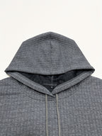 Women's Autumn/Winter Waffle Hooded Long-Sleeve Solid Color Sweatshirt - Dark Gray