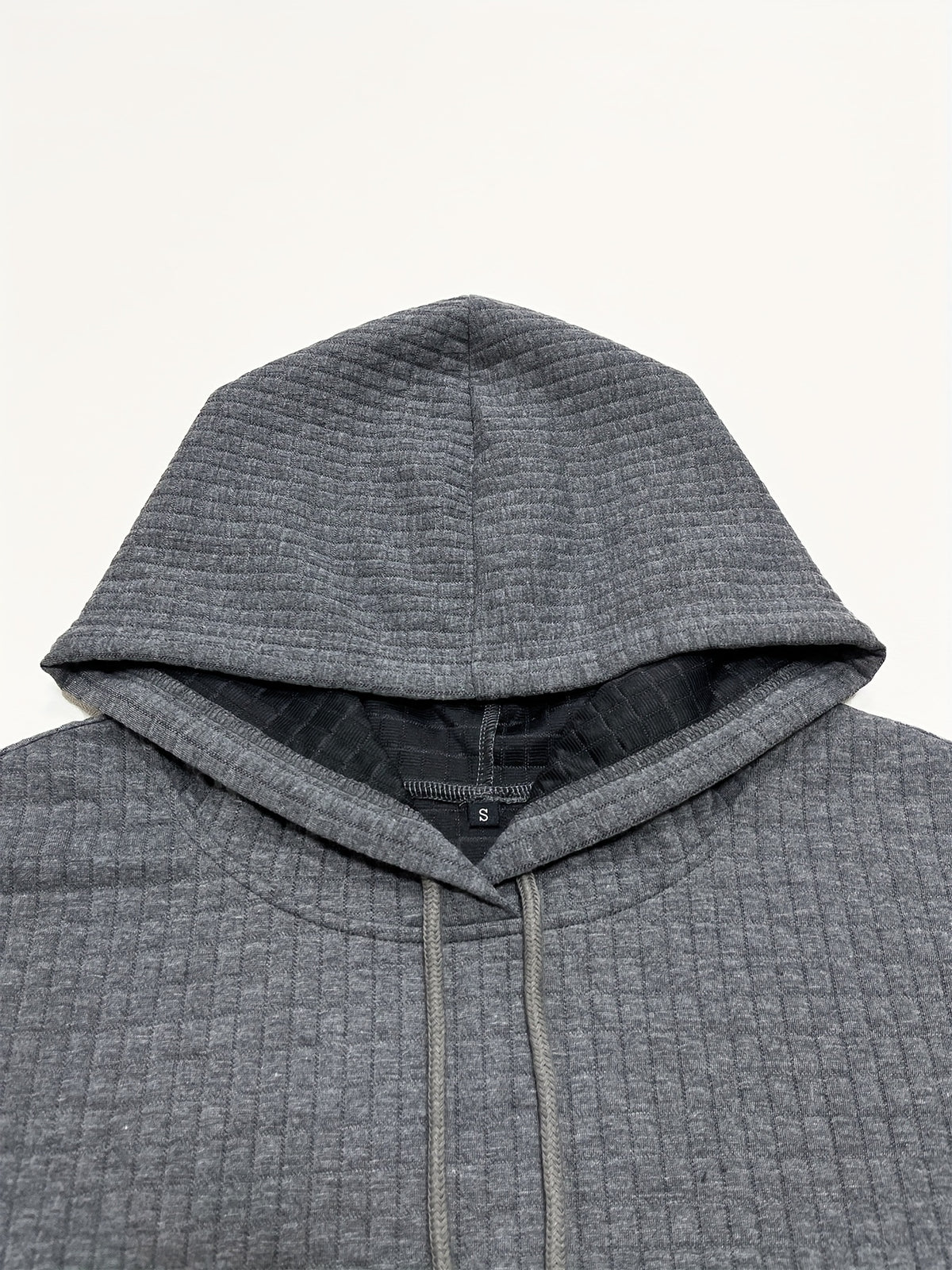 Women's Autumn/Winter Waffle Hooded Long-Sleeve Solid Color Sweatshirt - Dark Gray