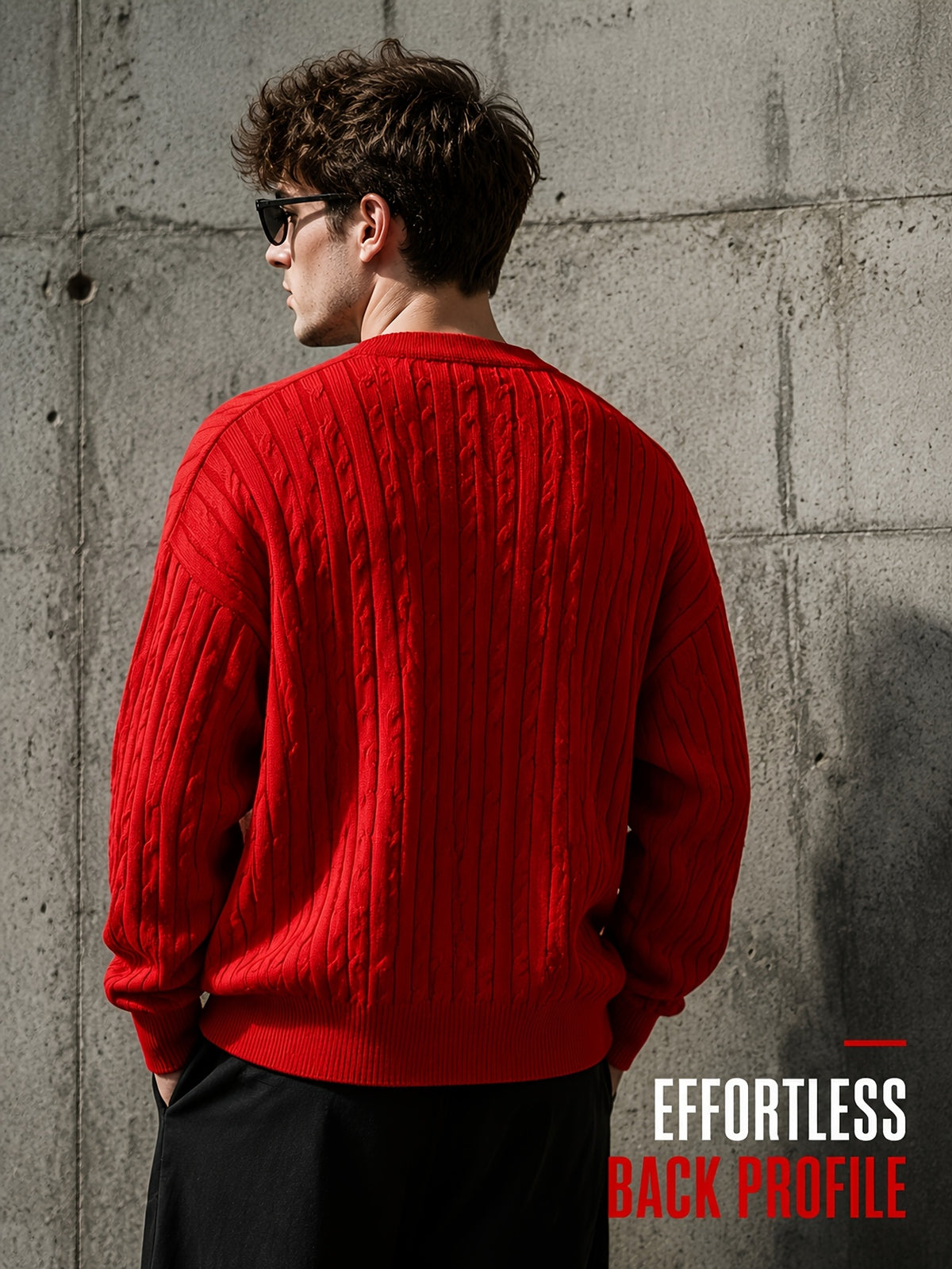 Daily Deal 1pc Men's Cable Knit Cardigan, V-Neck Button-Front, Textured Twist Knit, Retro Casual Street Style, Spring & Fall Loose Fit Daily Sweater Outerwear - Red