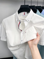 Men's Pure  Short-Sleeve Shirt, High Quality, Suitable for Business, Outerwear, Home, Gatherings, Parties, Skin-Friendly, Breathable, Fine Texture, Mature Style - White