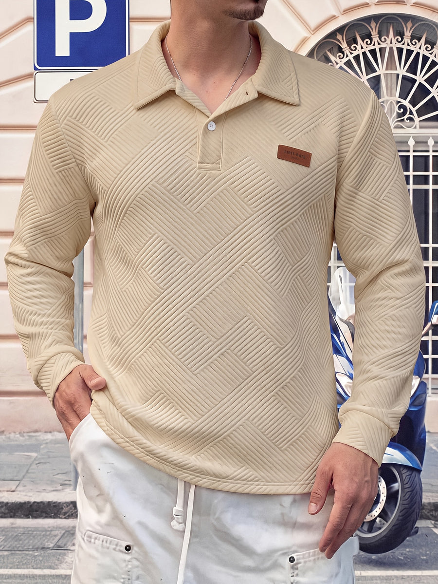 Pring/Autumn New Men's POIO Shirt Fashionable And Atmospheric Casual Knit Jacquard T-Shirt Men's Clothing - Apricot