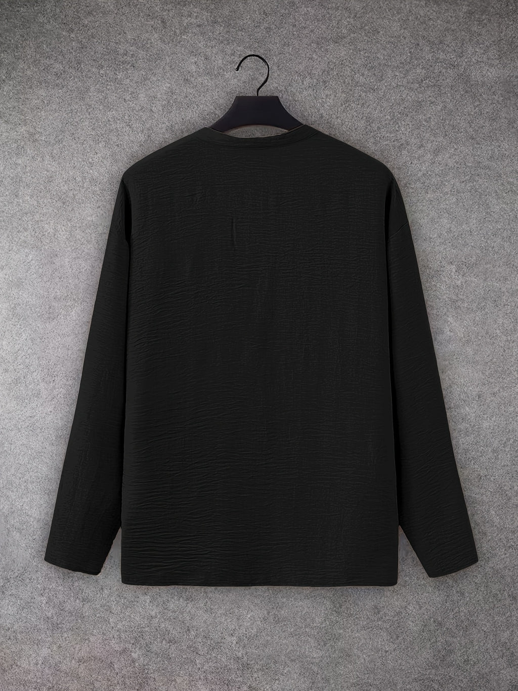 Spring/Autumn Men's Large V-Neck Linen Long Sleeve Shirt, a Versatile and Basic Men's Long Sleeve Top, Featuring a Casual and Comfortable V-neck Design, Suitable for Daily and Casual Wear - Black