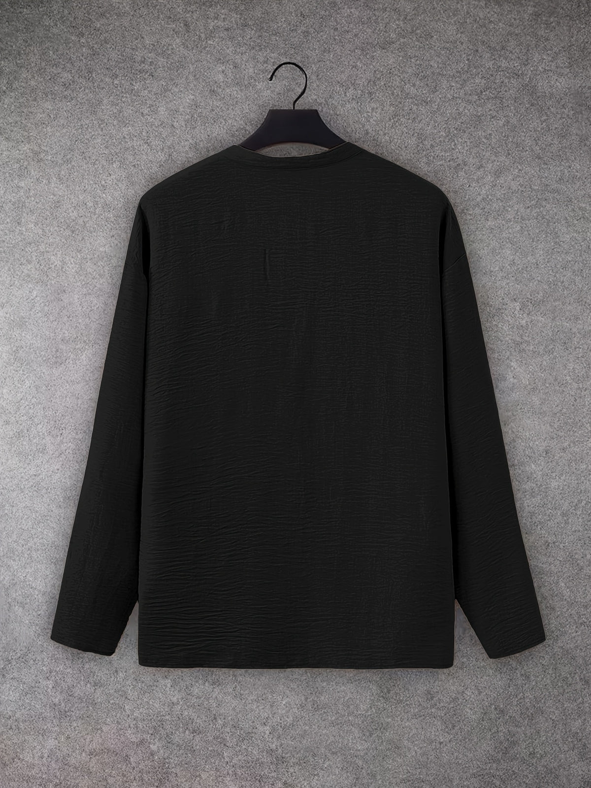 Spring/Autumn Men's Large V-Neck Linen Long Sleeve Shirt, a Versatile and Basic Men's Long Sleeve Top, Featuring a Casual and Comfortable V-neck Design, Suitable for Daily and Casual Wear - Black
