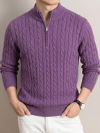 Men'S Half-Zip Jacquard Knit Sweater, Retro Luxury, Breaking The Monotony of Middle-Aged Sweaters, Suitable for Business Casual - SINBOS - Light Purple
