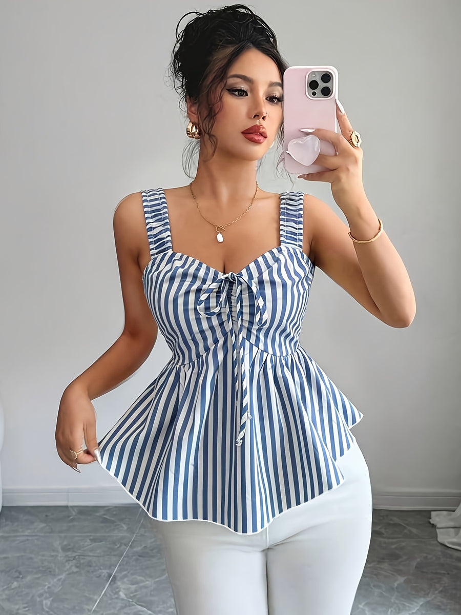 Women'S Elegant Striped Front Tie Casual Thick Strap Vest - Mixed colors