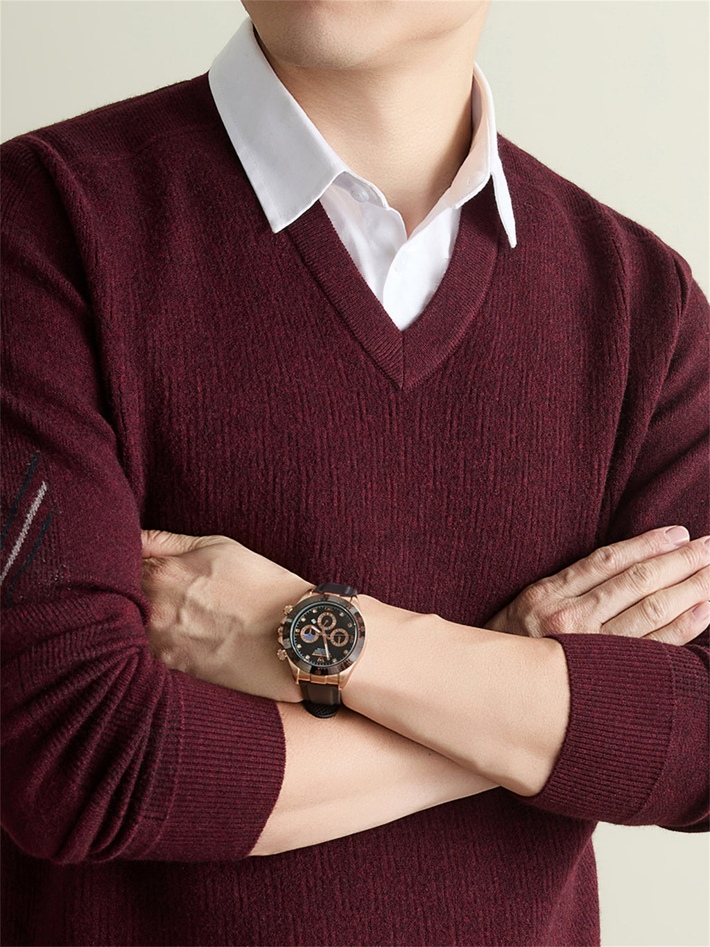 Men's Solid Color V-Neck Sweater - Warm Winter Knit Pullover with V-Neck Collar, Basic Long Sleeve Knitwear Suitable for Fall and Winter, Casual Office Wear, Hand Washable Regular Fit Sweater for Layering - Dark Red