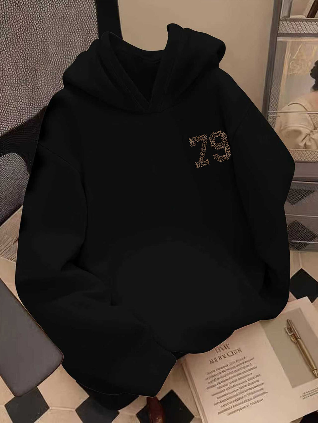 Fashion Printed Hoodie - Unisex Autumn/Winter Casual Streetwear Pullover, Soft -Lined Sweatshirt, Classic Design - Black