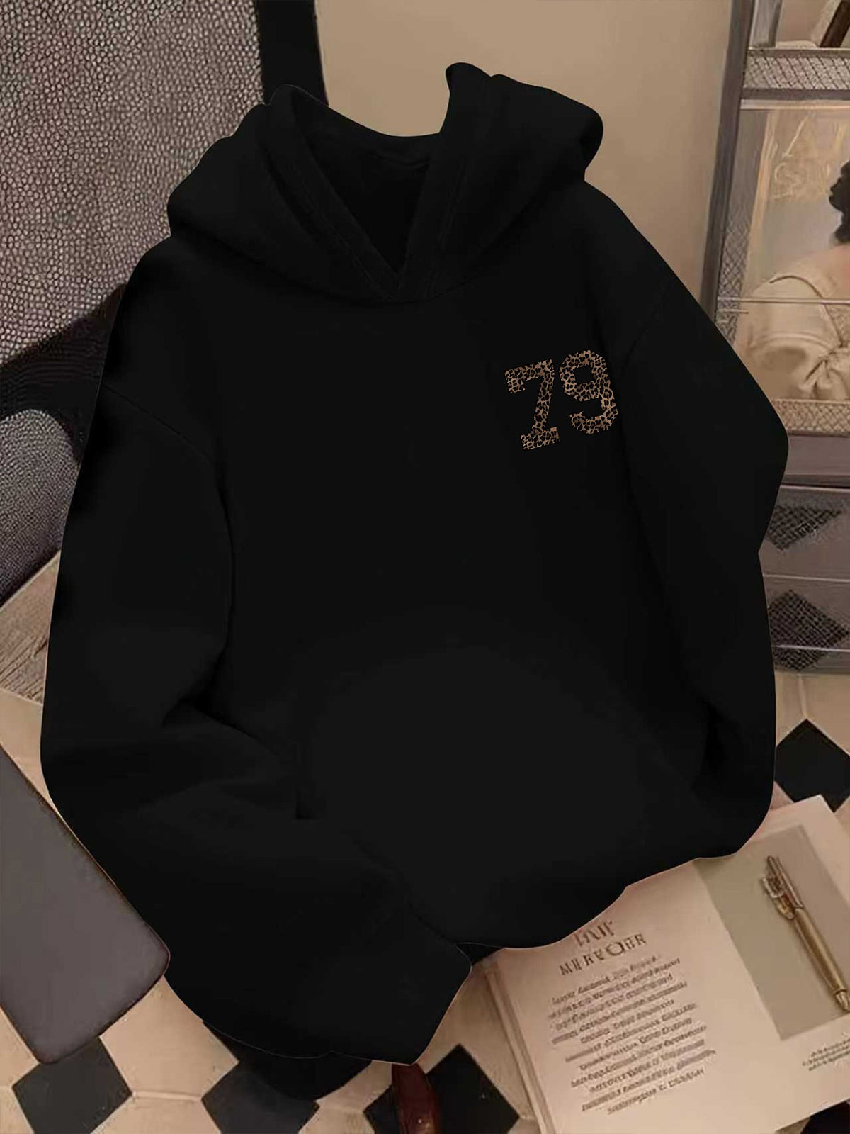 Fashion Printed Hoodie - Unisex Autumn/Winter Casual Streetwear Pullover, Soft -Lined Sweatshirt, Classic Design - Black