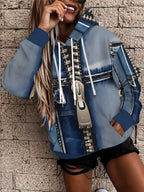Women's Long Sleeve Drawstring Sweatshirt, Casual Loose Fit Pocket Sweatshirt - Mixed colors