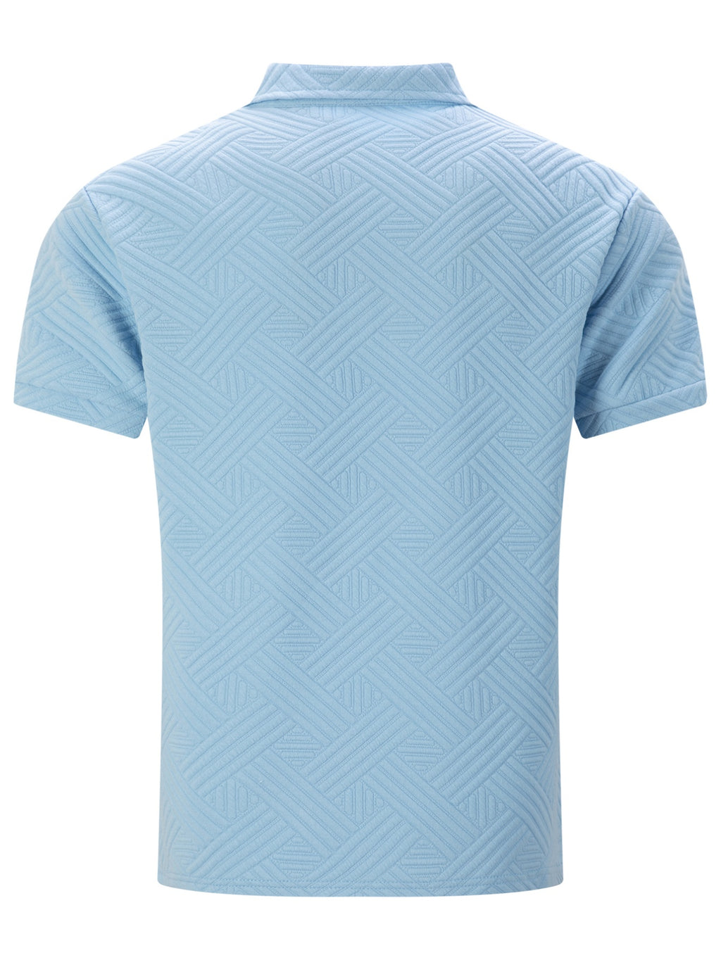 Men'S Twill Embossed Jacquard Half-Zip Polo Shirt, Lapel Short-Sleeve Casual Top with Single Chest Pocket, Lightweight & Breathable Men'S T-Shirt for Daily Summer Wear, Business Occasions And Golf - Sky Blue