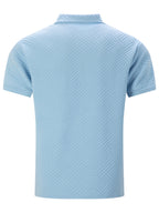 Men'S Twill Embossed Jacquard Half-Zip Polo Shirt, Lapel Short-Sleeve Casual Top with Single Chest Pocket, Lightweight & Breathable Men'S T-Shirt for Daily Summer Wear, Business Occasions And Golf - Sky Blue
