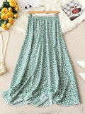 Women's Summer Floral Print Casual Vacation Skirt in Green - Multicolor