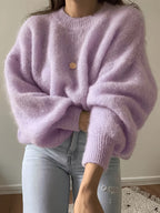 French Lazy Round Neck Sweater Early Autumn Early Winter Oversized Lantern Long Sleeve Women'S Soft Plush Skin-Friendly -Concealing Single Piece Versatile Inner Wear Outer Wear Commute Date Travel Casual Relaxed Atmosphere Pullover Top ASD1 - Lavender