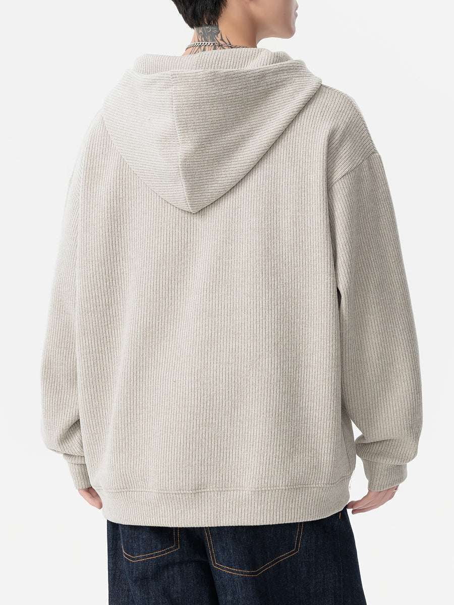 Men'S Heavyweight Hooded Sweatshirt, Autumn New Button-Front Pullover for Casual Leisure Sports Solid Color Hoodie - Oatmeal Color
