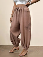 Fashionable Plus-Size Women'S Loose Pants with a Faux Drawstring, Suitable for Commuting, Vacations, Parties, And Sports, Featuring Pockets, Ideal for Everyday Wear - Rose Brown